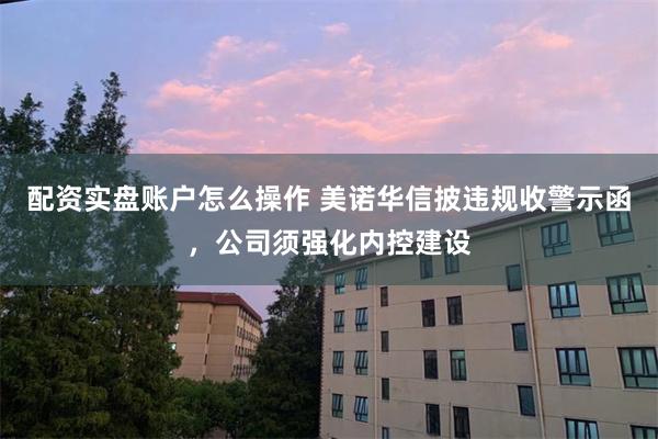 配资实盘账户怎么操作 美诺华信披违规收警示函，公司须强化内控建设